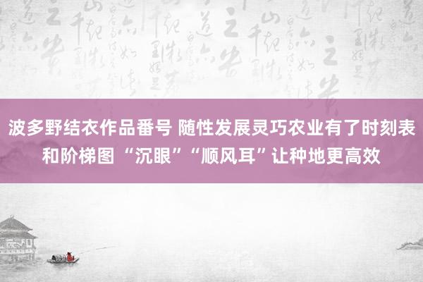 波多野结衣作品番号 随性发展灵巧农业有了时刻表和阶梯图 “沉眼”“顺风耳”让种地更高效